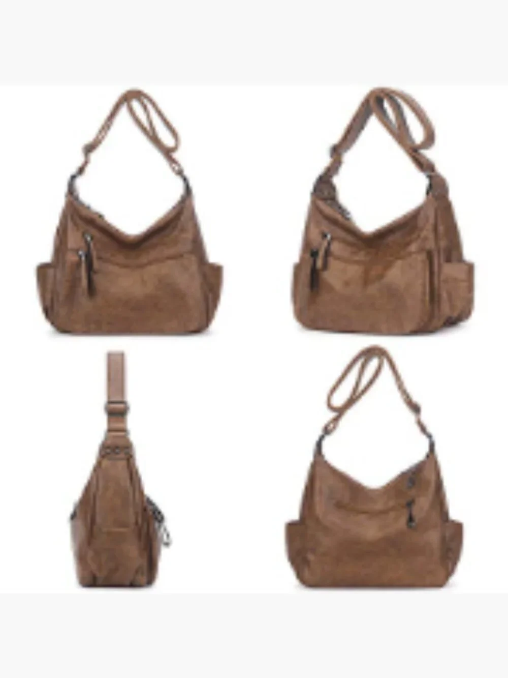 PU Leather Hobo Crossbody Bag with Multiple Pockets Adjustable Strap
